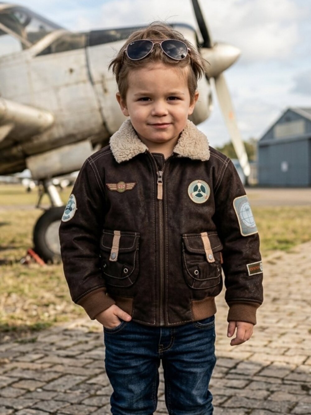 Vintage Le Top Toddler Brown Faux Leather Aviator Bomber Jacket 3T